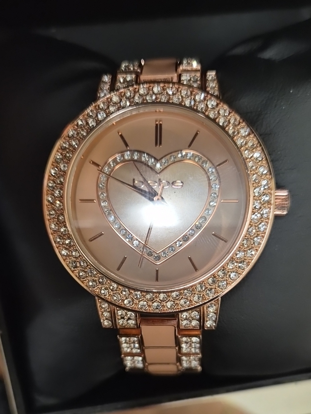 bebe Rhinestone Heart Watch in Pink & Gold (NEEDS BATTERY) - Picture 2 of 6